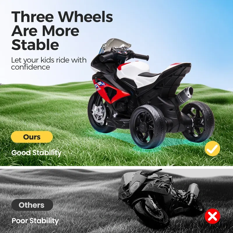 Spring Sale💥Kids Electric Motorcycle, 12V Ride on Toy for Toddlers Battery Powered 3-Wheel Stable Design with Horn, Music & LED Lights
