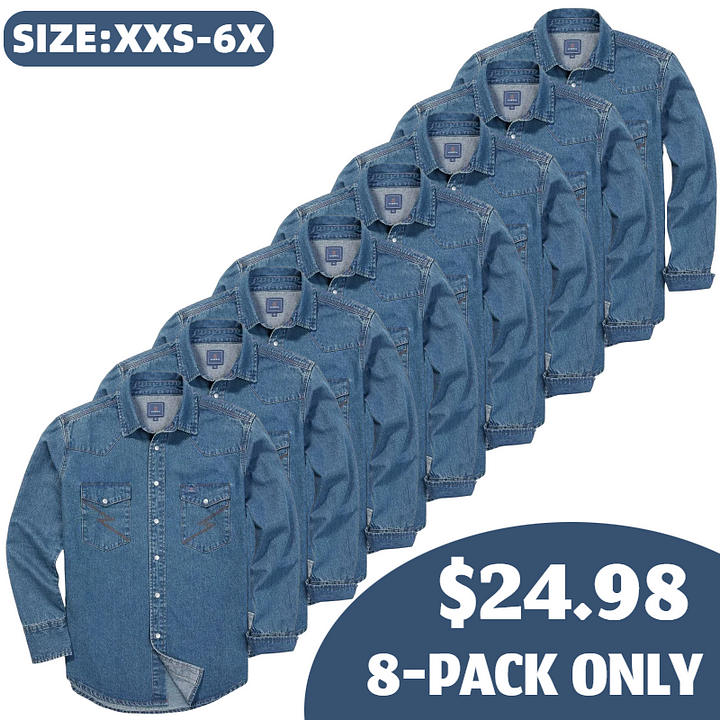 🔥SEPTEMBER  HOT-SALE 🔥Men's Long Sleeve Stone-Washed and Pre-Washed Denim Work Shirt