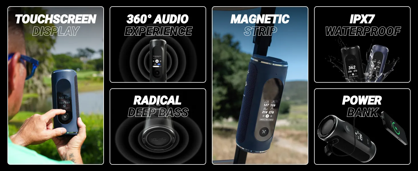 AI Golf GPS Speaker – Touchscreen Display, 40,000+ Courses, Hazard Alerts & 10+ Hour Battery