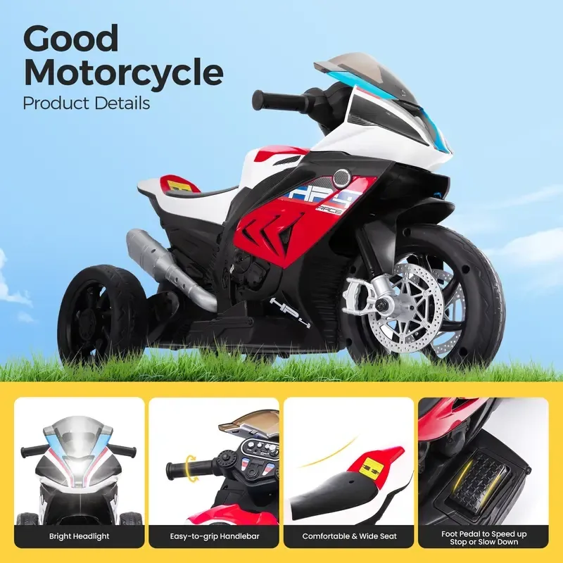 Spring Sale💥Kids Electric Motorcycle, 12V Ride on Toy for Toddlers Battery Powered 3-Wheel Stable Design with Horn, Music & LED Lights