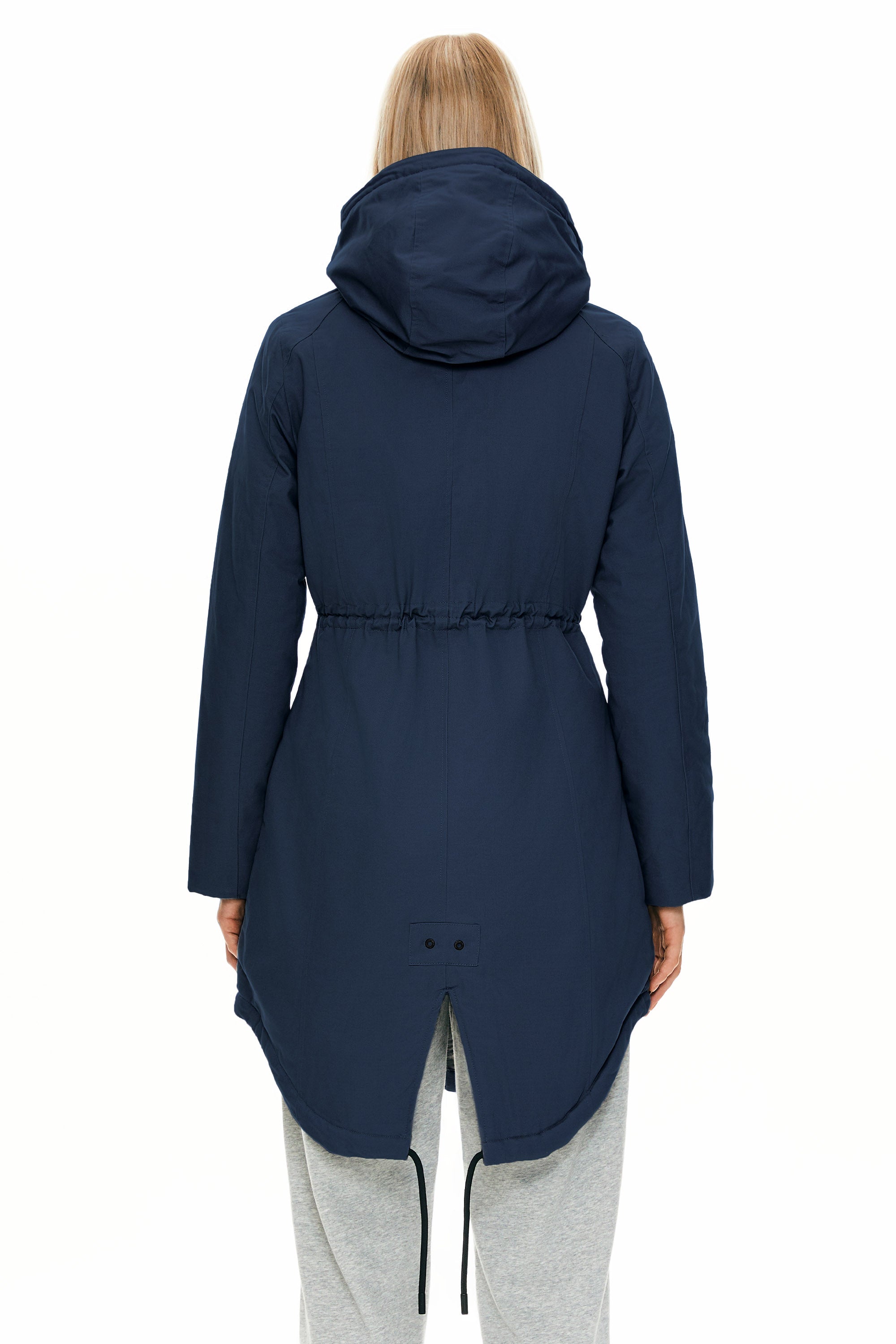 Parka-Drawstring Waist Fleece - Lined Parka - Orolay, #color_navy