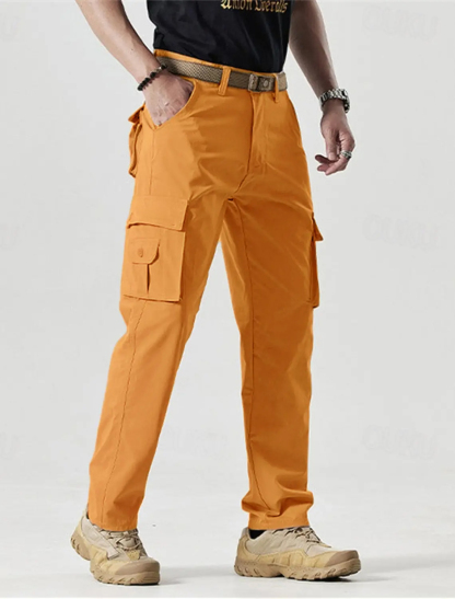 Men's Solid Color Patched Zipper Fly Cargo Pants