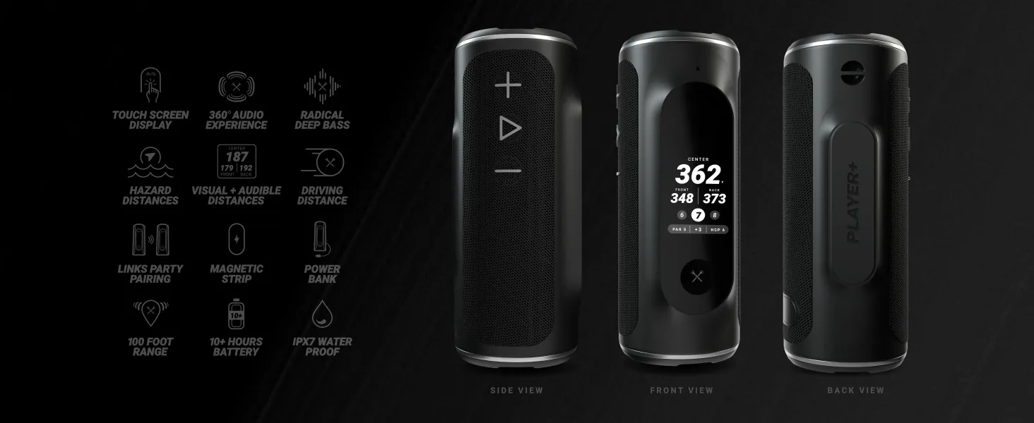 AI Golf GPS Speaker – Touchscreen Display, 40,000+ Courses, Hazard Alerts & 10+ Hour Battery