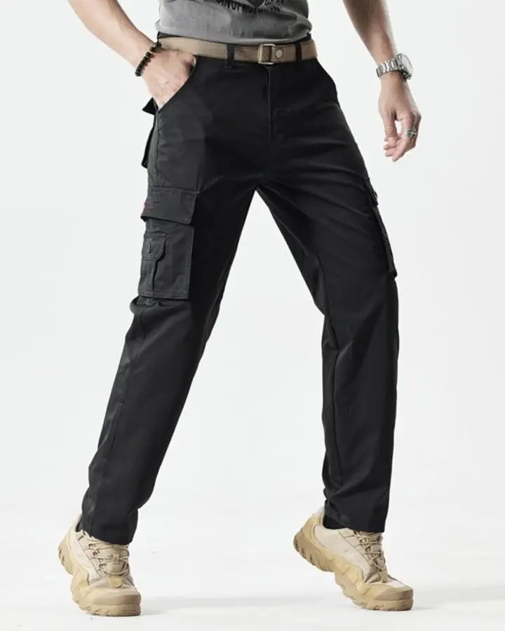 Men's Solid Color Patched Zipper Fly Cargo Pants