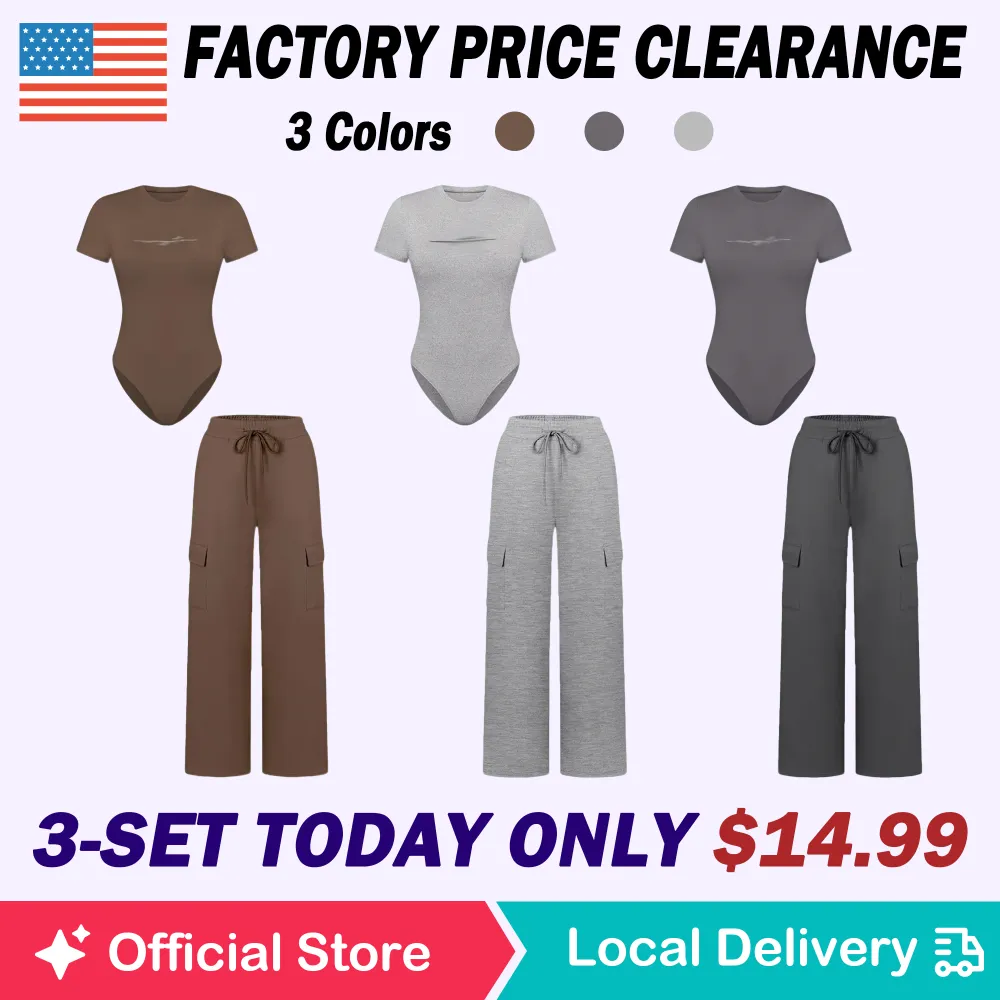 🔥Spring Fresh Sale 🎁Women's Knit Letter Print Two-Piece Set, Casual Fitted Short Sleeve Round Neck Jumpsuit & Drawstring Long Pants