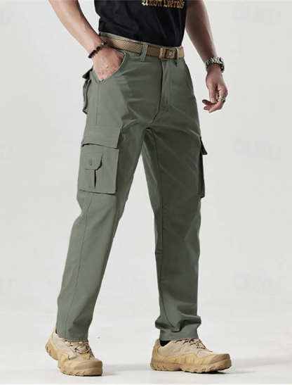 Men's Solid Color Patched Zipper Fly Cargo Pants