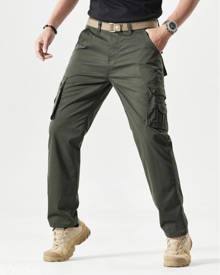 Men's Solid Color Patched Zipper Fly Cargo Pants