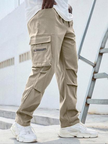 Men's Plus Size Plain Drawstring Waist Cargo Pants