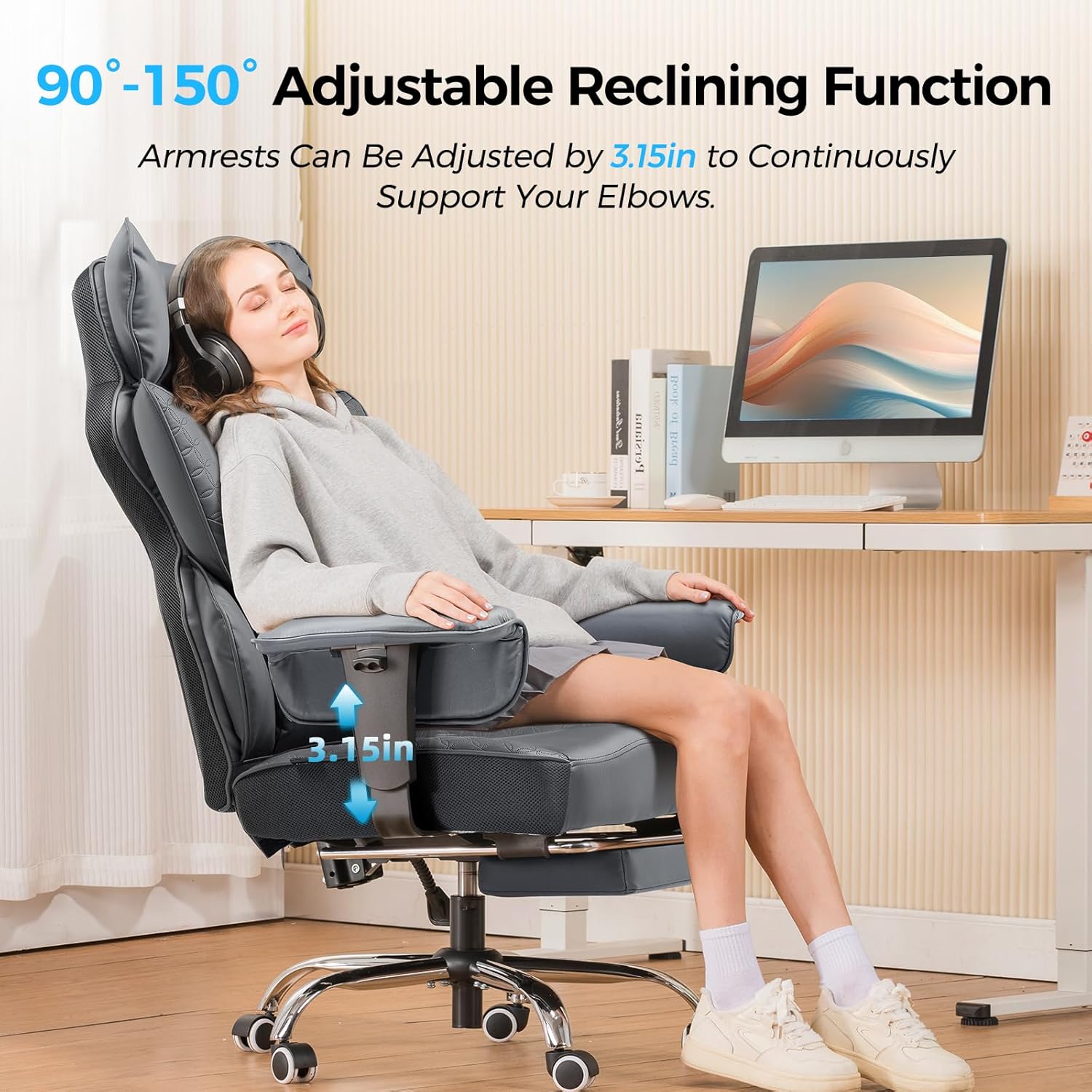 Upgraded Big and Tall Office Chair 400LBS with Pillow, Adjustable Armrest CH510