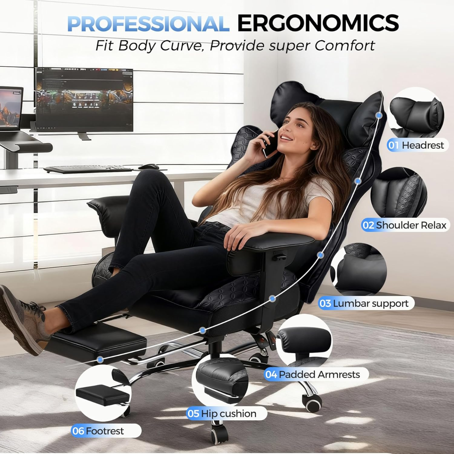 Upgraded Big and Tall Office Chair 400LBS with Pillow, Adjustable Armrest CH510