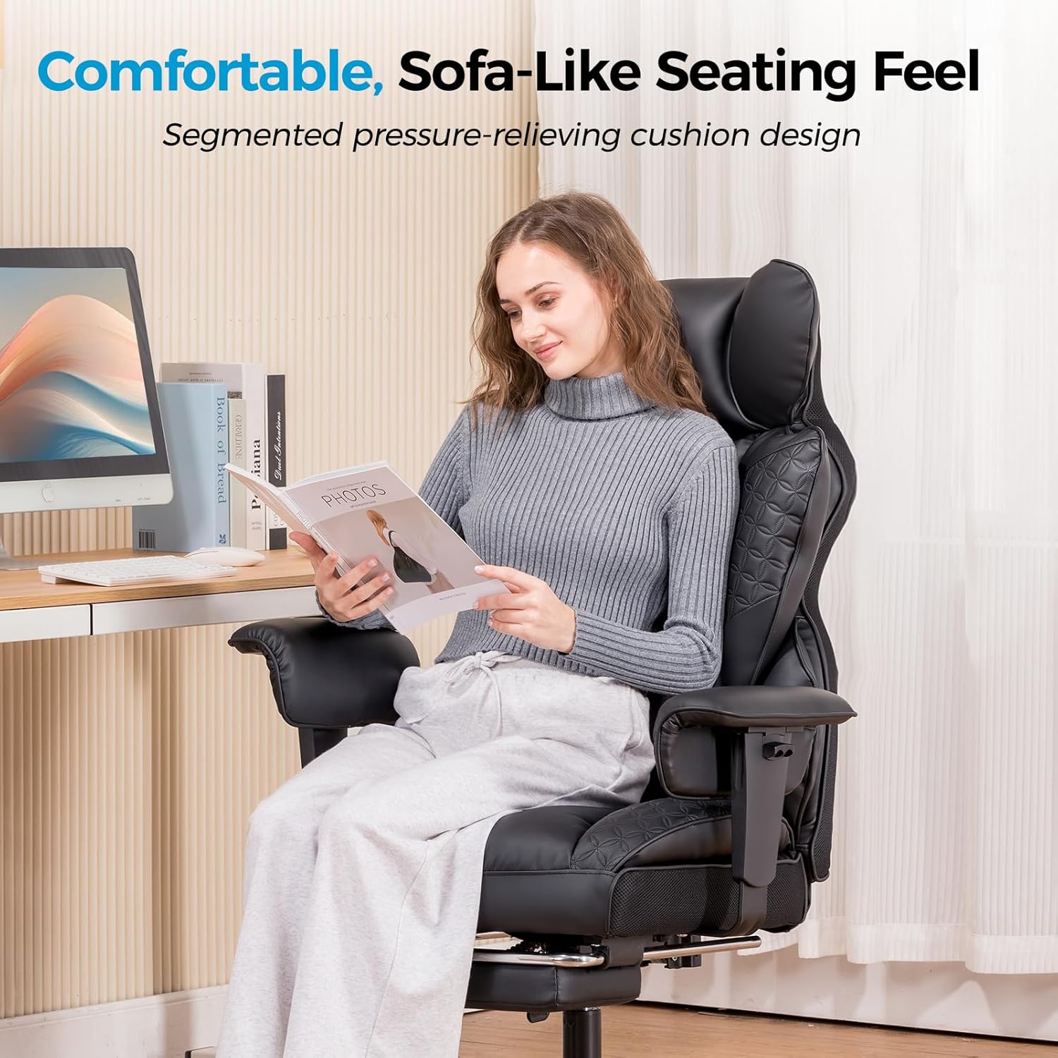 Upgraded Big and Tall Office Chair 400LBS with Pillow, Adjustable Armrest CH510