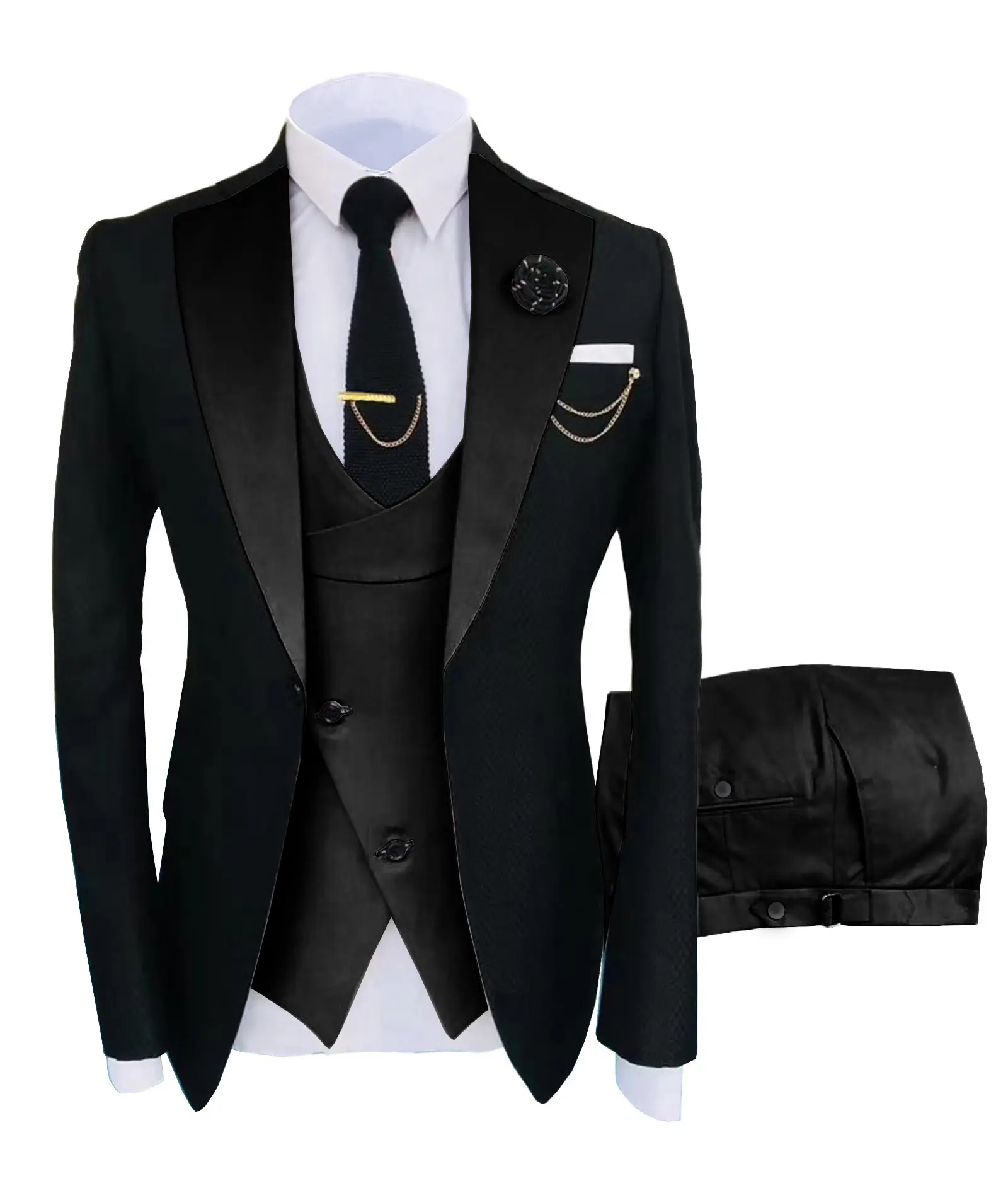 Men's 3-Piece Suit Set - Double Breasted Blazer, Vest & Pants for Weddings and Formal Events Casual Suit Wedding Suit Pocket Suit Men's Three-Piece party suits business casual Tuxedo SpringStatements