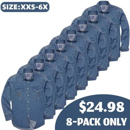 🔥SEPTEMBER  HOT-SALE 🔥Men's Long Sleeve Stone-Washed and Pre-Washed Denim Work Shirt