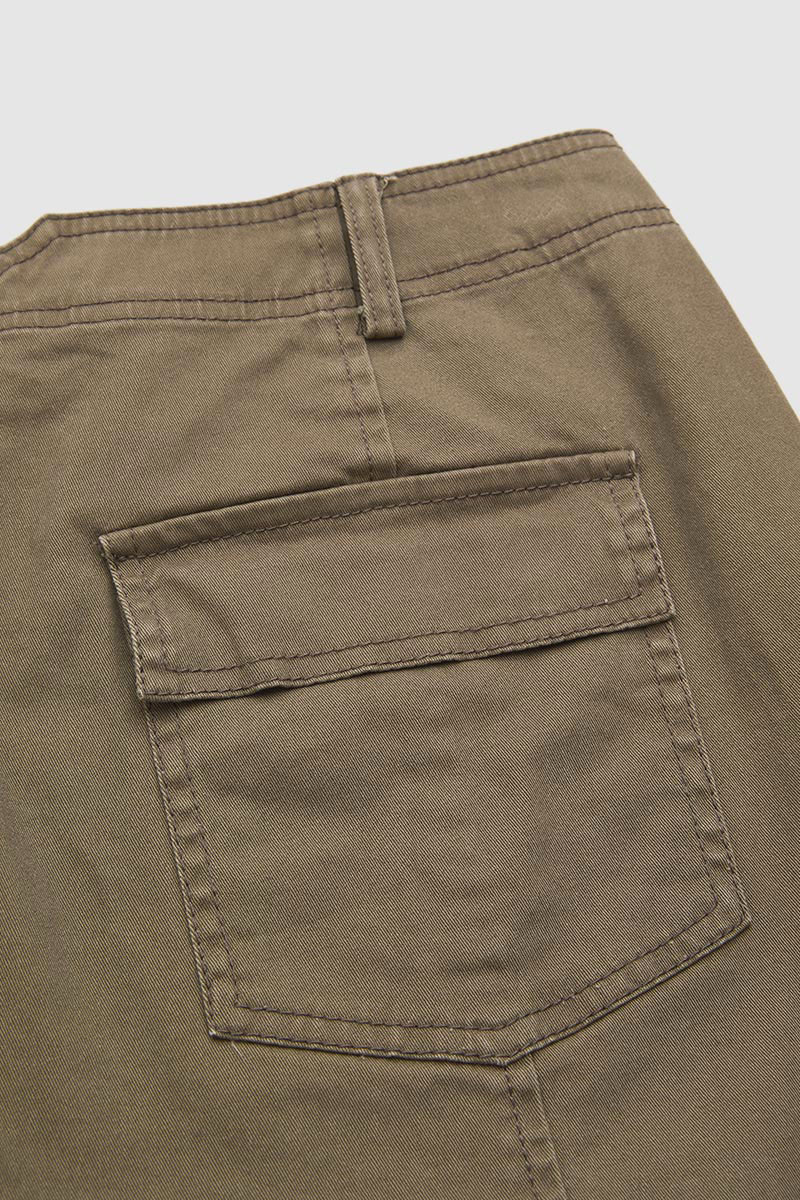 Solid Stitch Detail Mid Waist Barrel Leg Pants Without Belt