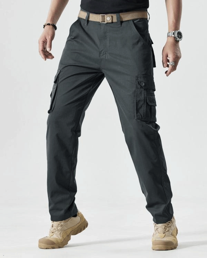 Men's Solid Color Patched Zipper Fly Cargo Pants