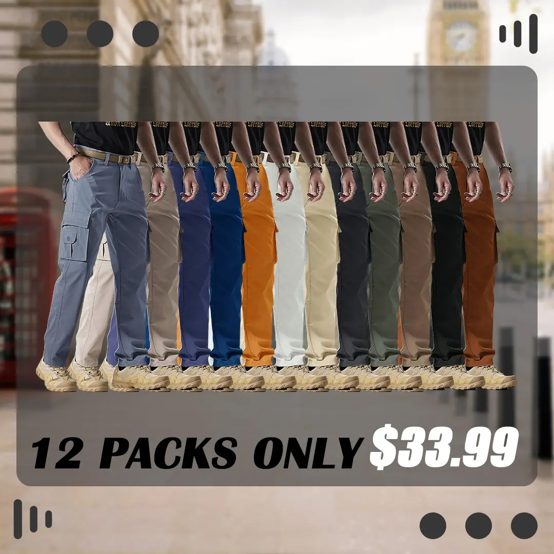 Men's Solid Color Patched Zipper Fly Cargo Pants