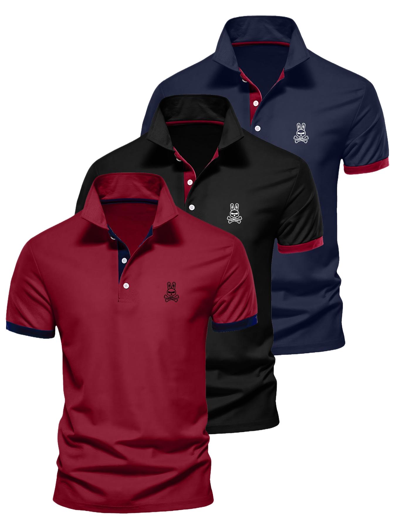 Men's Casual Short Sleeve Shirt Set, Geometric Pattern Polo Shirts, Fitted Golf Ball Clothing, Outdoor Sports Wear, Athletic Sports Clothing, Three-Piece Suit