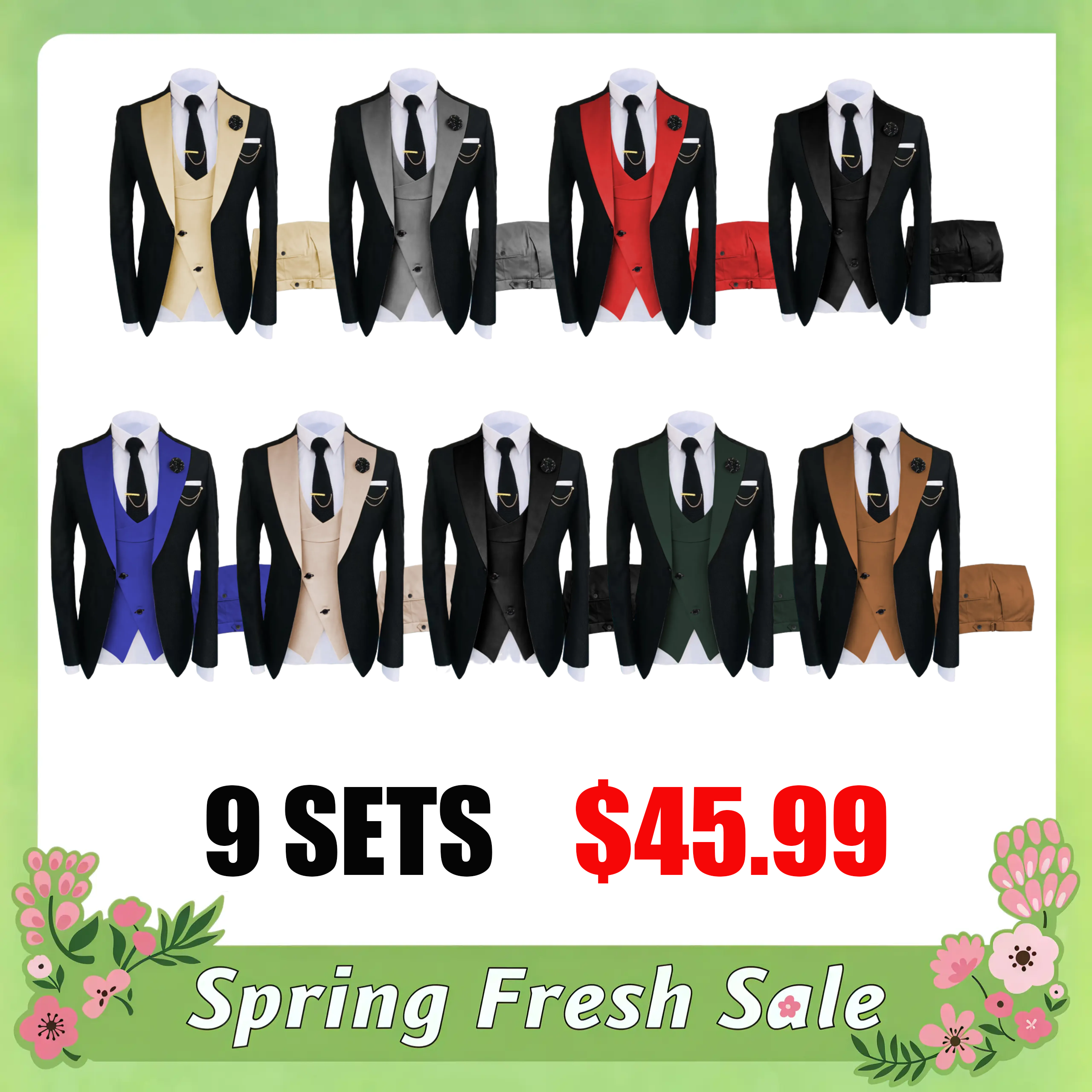 Men's 3-Piece Suit Set - Double Breasted Blazer, Vest & Pants for Weddings and Formal Events Casual Suit Wedding Suit Pocket Suit Men's Three-Piece party suits business casual Tuxedo SpringStatements