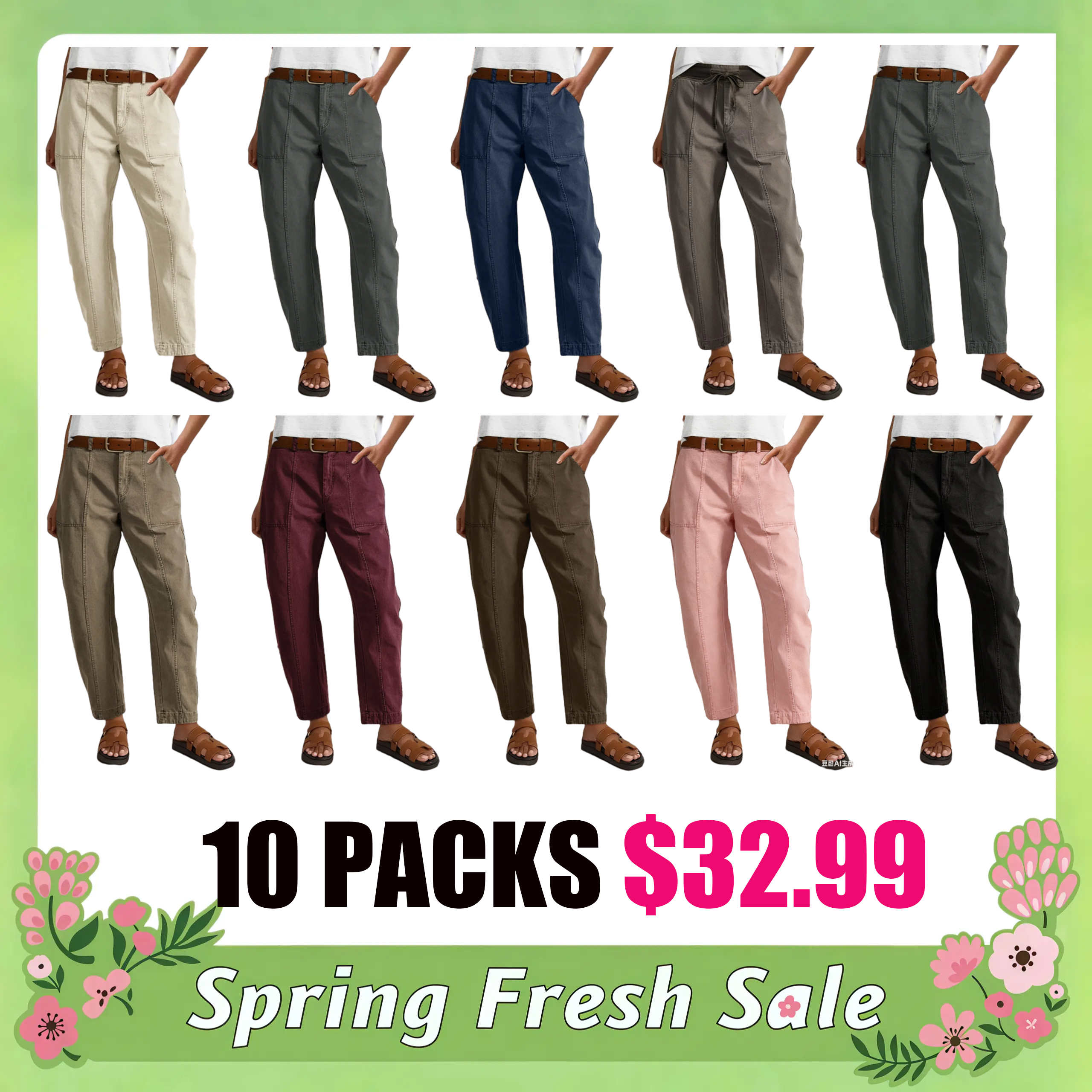 🔥 Limited-Time Deal – Save Up To 80% !10 packs only $32!Solid Stitch Detail Mid Waist Barrel Leg Pants Without Belt