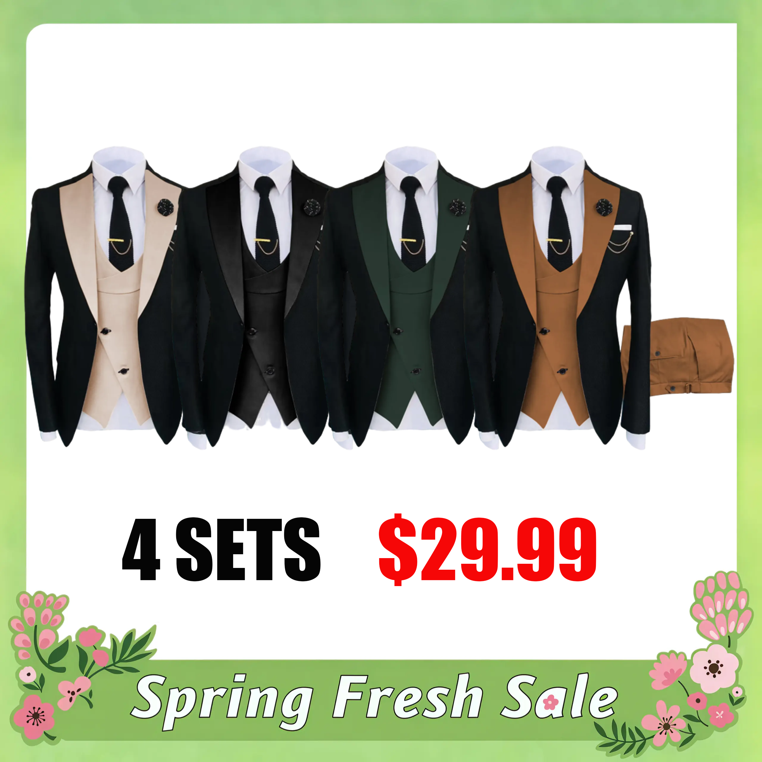 Men's 3-Piece Suit Set - Double Breasted Blazer, Vest & Pants for Weddings and Formal Events Casual Suit Wedding Suit Pocket Suit Men's Three-Piece party suits business casual Tuxedo SpringStatements