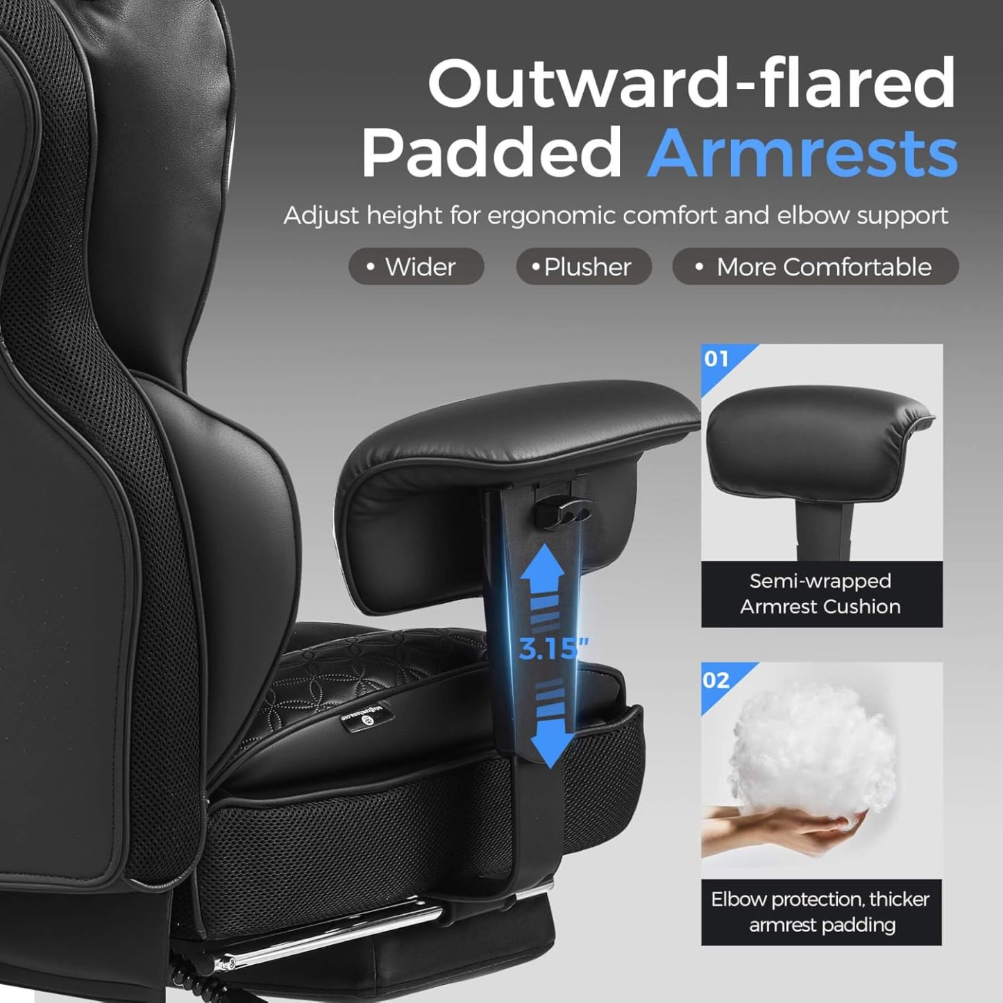 Upgraded Big and Tall Office Chair 400LBS with Pillow, Adjustable Armrest CH510