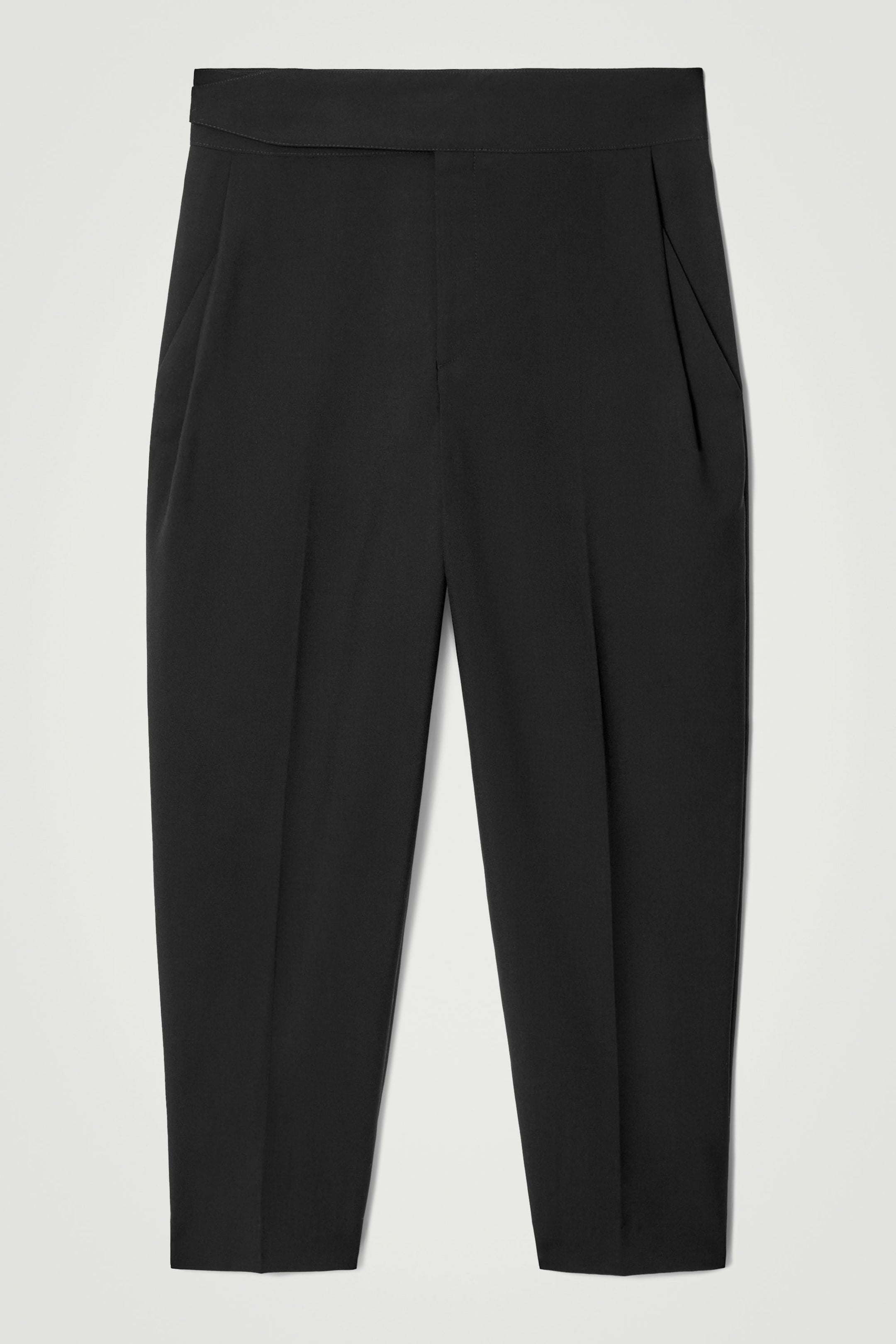 RELAXED BELTED WOOL-HOPSACK TAPERED TROUSERS
