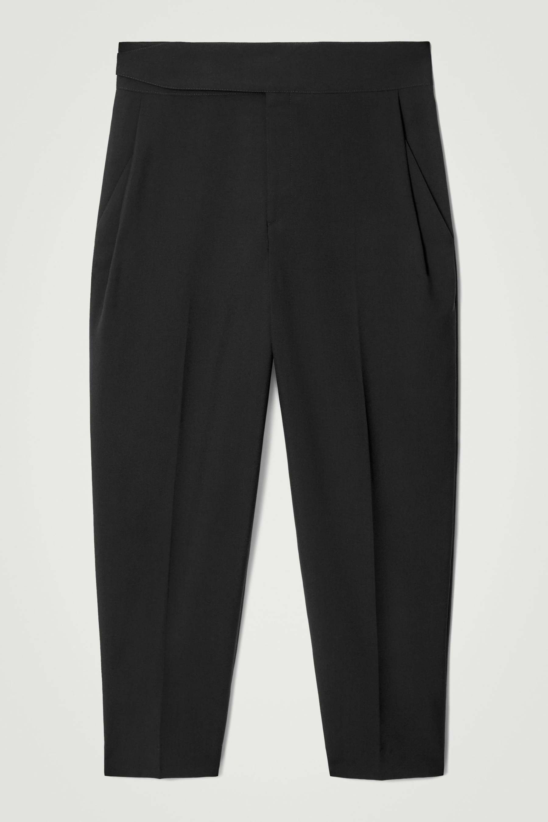 RELAXED BELTED WOOL-HOPSACK TAPERED TROUSERS