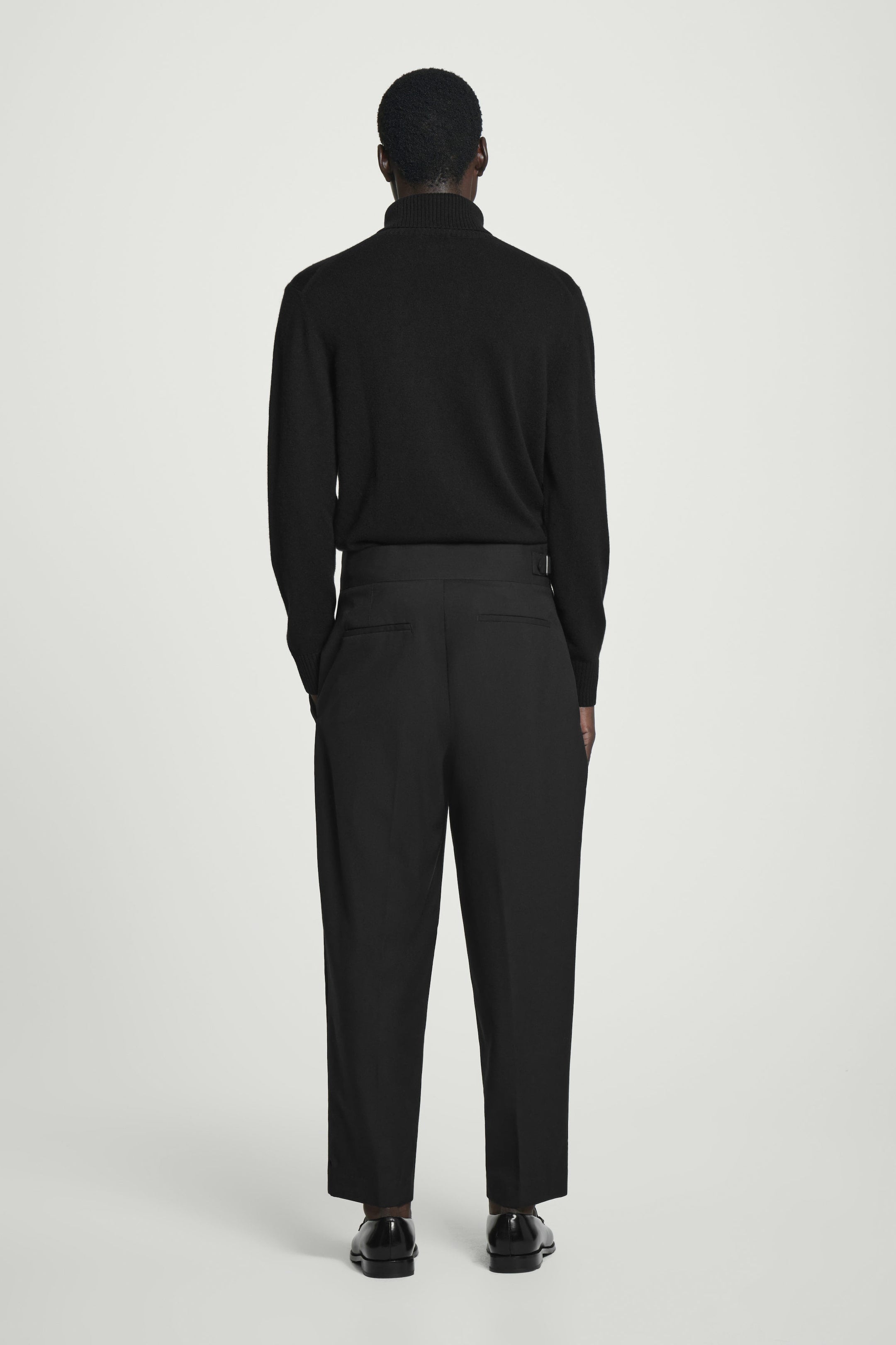 RELAXED BELTED WOOL-HOPSACK TAPERED TROUSERS