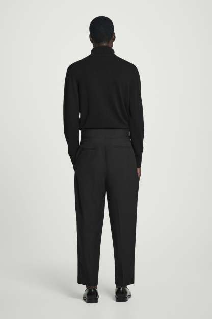 RELAXED BELTED WOOL-HOPSACK TAPERED TROUSERS