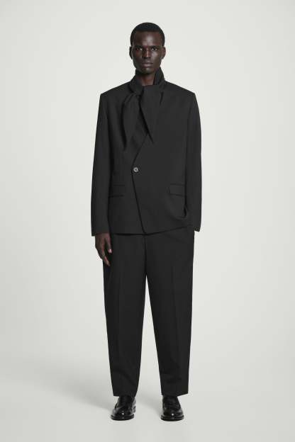 RELAXED BELTED WOOL-HOPSACK TAPERED TROUSERS
