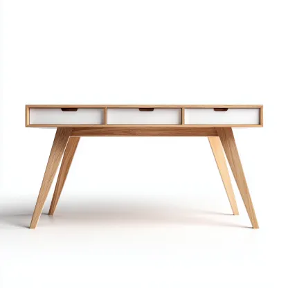 Bureau en bois chêne et blanc avec trois tiroirs - 120x60x75 cm - chêne-blanc - style nordique épuré-Restota