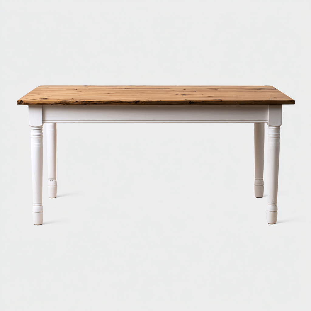 Table à manger en bois massif 160x85x76 cm - chêneclair-blanc - style campagnard rectangulaire avec pieds tournés-Restota