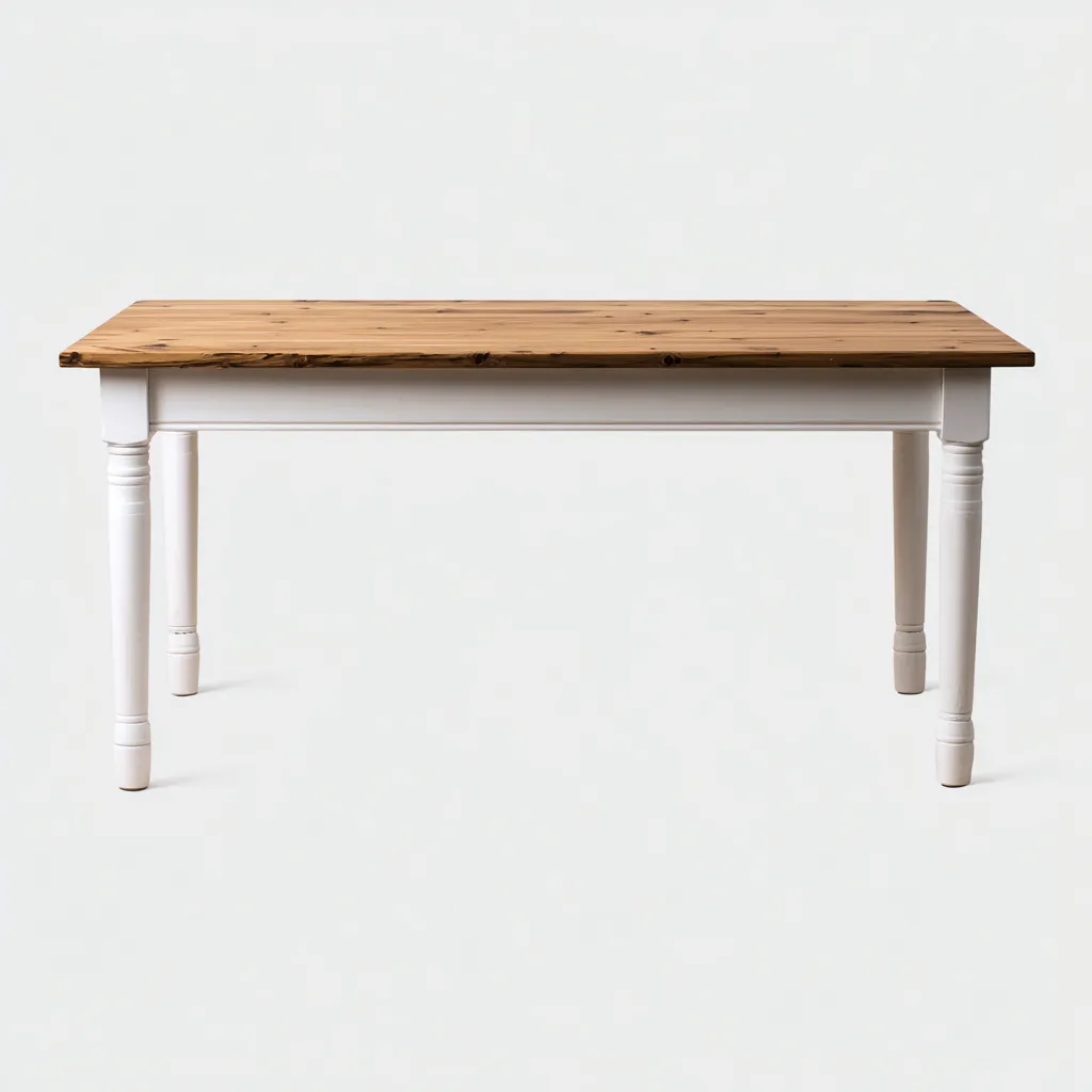 Table à manger en bois massif 160x85x76 cm - chêneclair-blanc - style campagnard rectangulaire avec pieds tournés-Restota