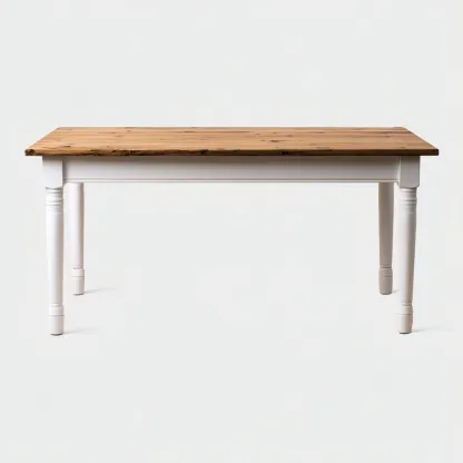 Table à manger en bois massif 160x85x76 cm - chêneclair-blanc - style campagnard rectangulaire avec pieds tournés-Restota
