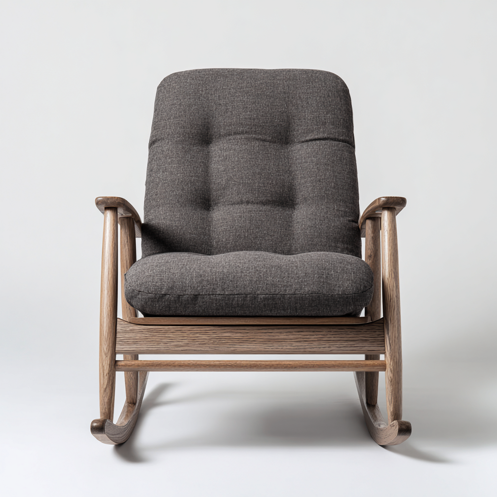 Fauteuil à bascule en tissu gris avec structure et accoudoirs en bois massif - 70x80x95 cm - gris-boisnaturel - style classique nordique-Restota