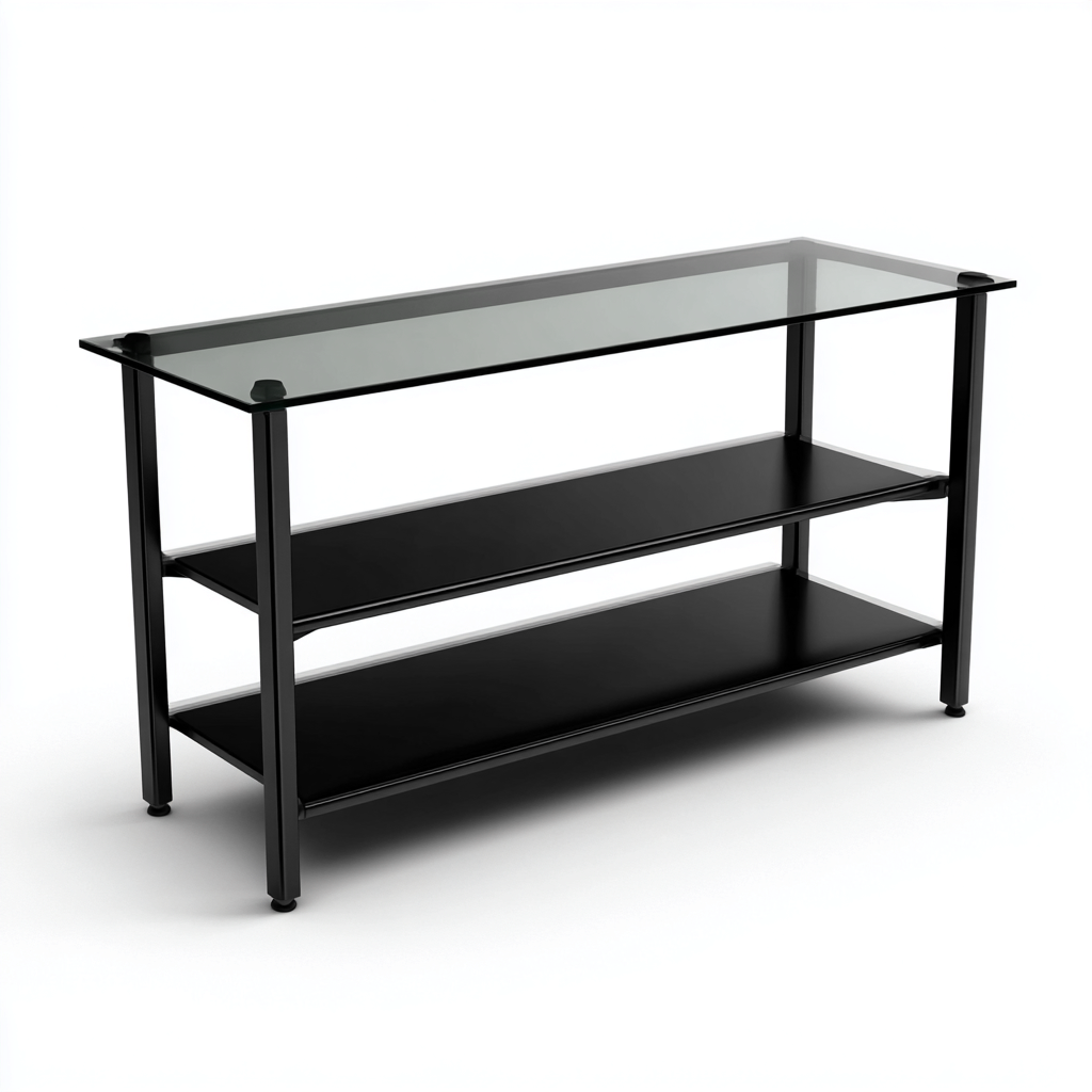 Meuble TV en verre trempé et métal noir - 120x40x55 cm - noir - design moderne industriel-Restota