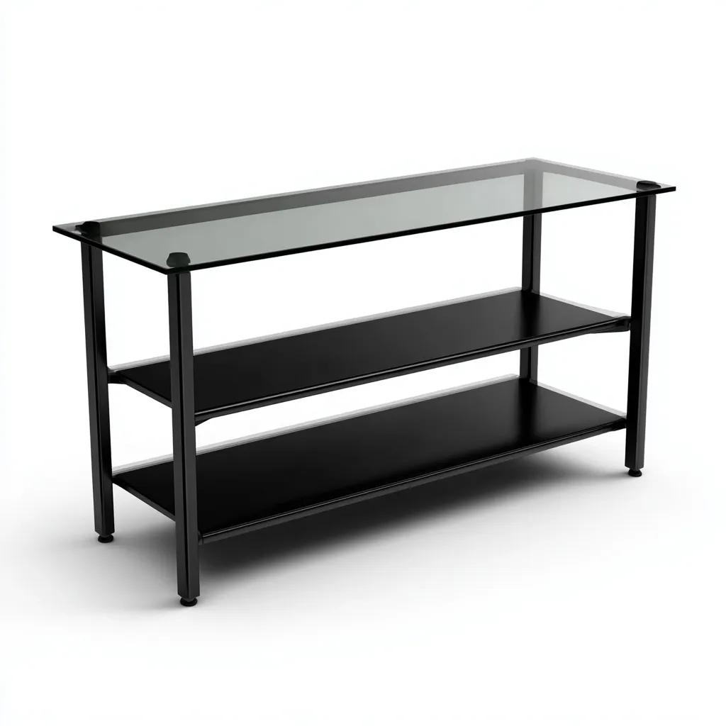 Meuble TV en verre trempé et métal noir - 120x40x55 cm - noir - design moderne industriel-Restota