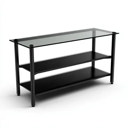 Meuble TV en verre trempé et métal noir - 120x40x55 cm - noir - design moderne industriel-Restota