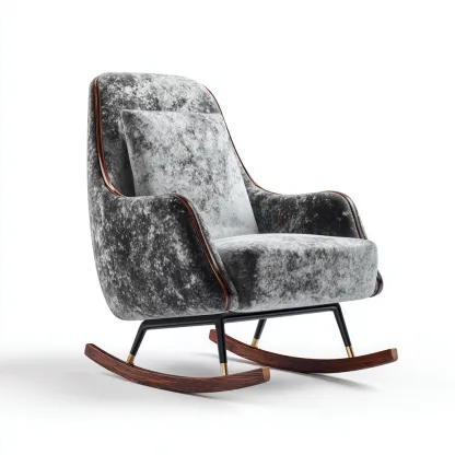 Fauteuil à bascule en velours gris marbré avec structure en métal noir et patins en bois foncé - 65x75x95 cm - gris foncé - style contemporain élégant-Restota