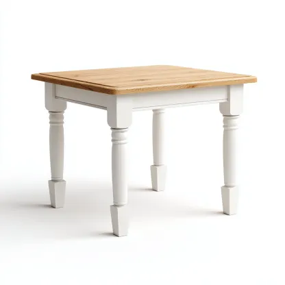 Table à manger carrée avec plateau en chêne et pieds tournés blancs 100x100x75 cm - chêne-blanc - style campagne chic-Restota