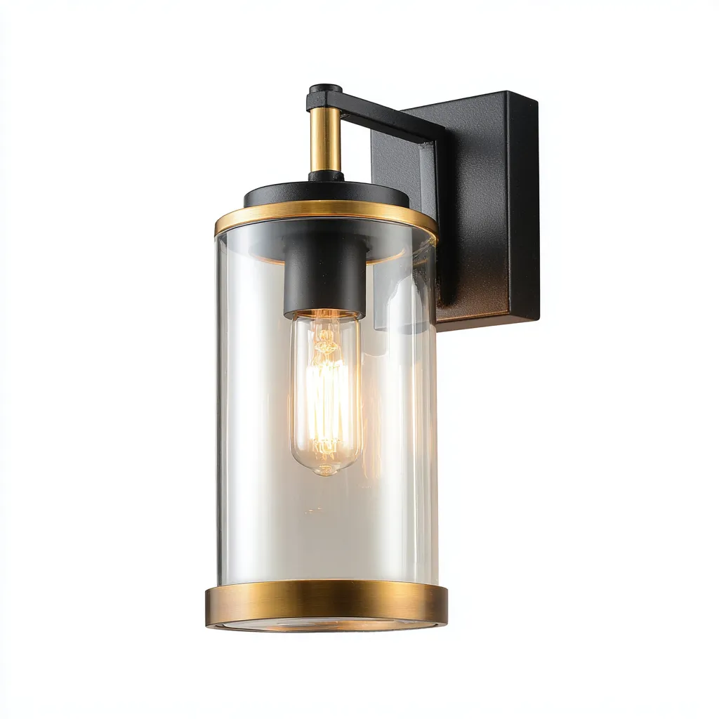 Applique murale cylindrique en métal noir et doré avec verre transparent 15x15x27 cm - noir-doré - style moderne industriel-Restota