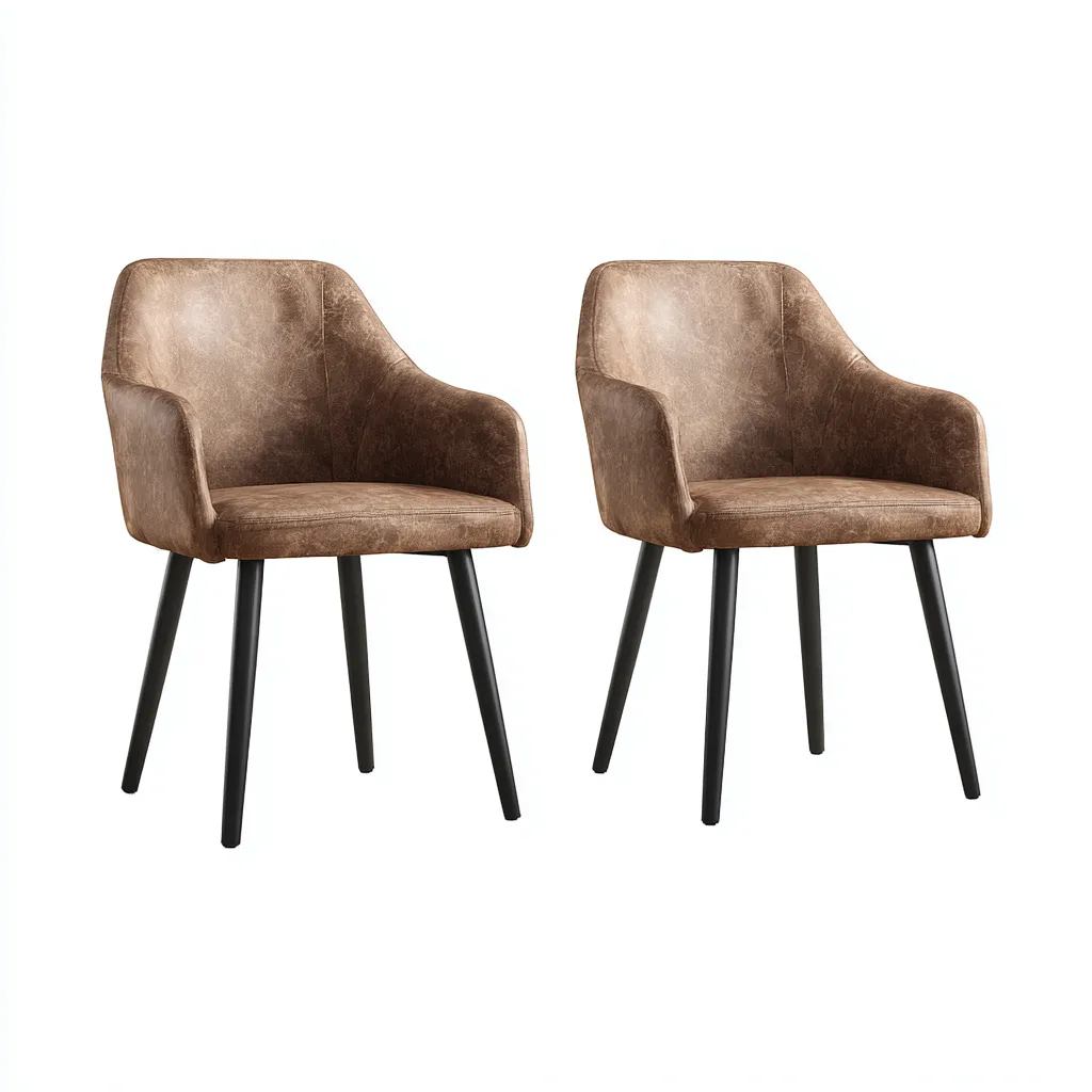 Lot de 2 chaises de salle à manger en similicuir marron avec pieds noirs - 55x60x85 cm - marron-noir - style industriel contemporain-Restota