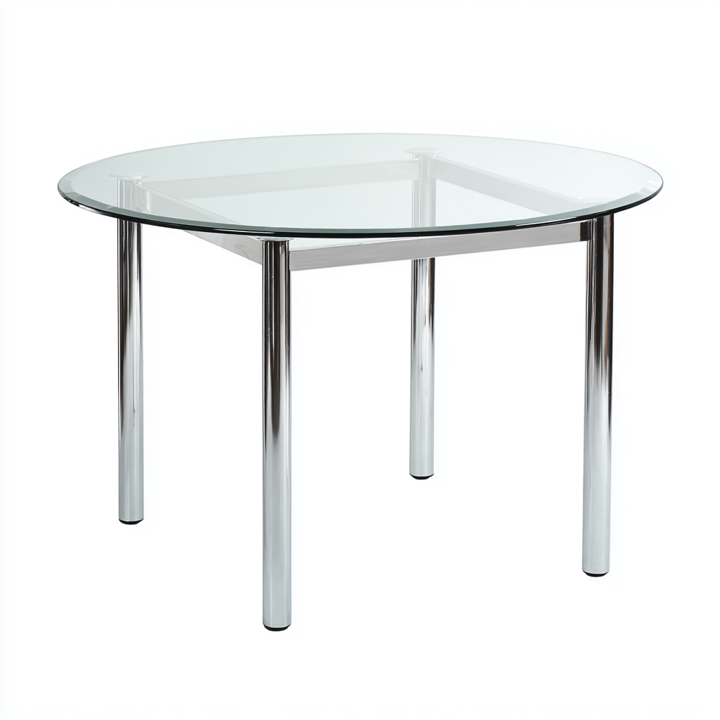 Table à manger en verre et métal 120x120x75 cm - transparent-argent - design moderne avec plateau rond et pieds chromés-Restota