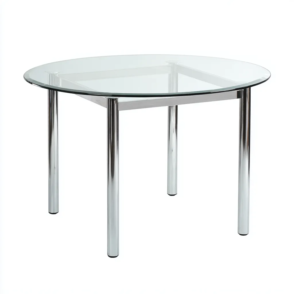 Table à manger en verre et métal 120x120x75 cm - transparent-argent - design moderne avec plateau rond et pieds chromés-Restota