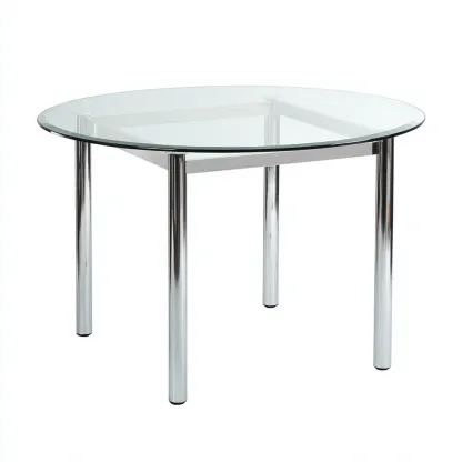 Table à manger en verre et métal 120x120x75 cm - transparent-argent - design moderne avec plateau rond et pieds chromés-Restota