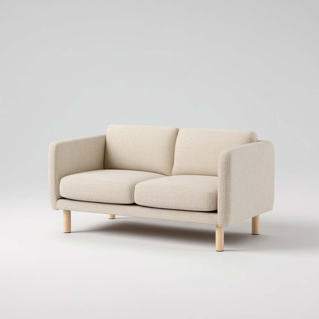 Canapé droit en tissu beige - piètement bois clair - design minimaliste - usage salon-Restota