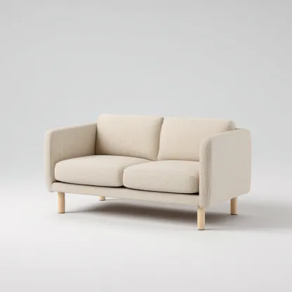 Canapé droit en tissu beige - piètement bois clair - design minimaliste - usage salon-Restota