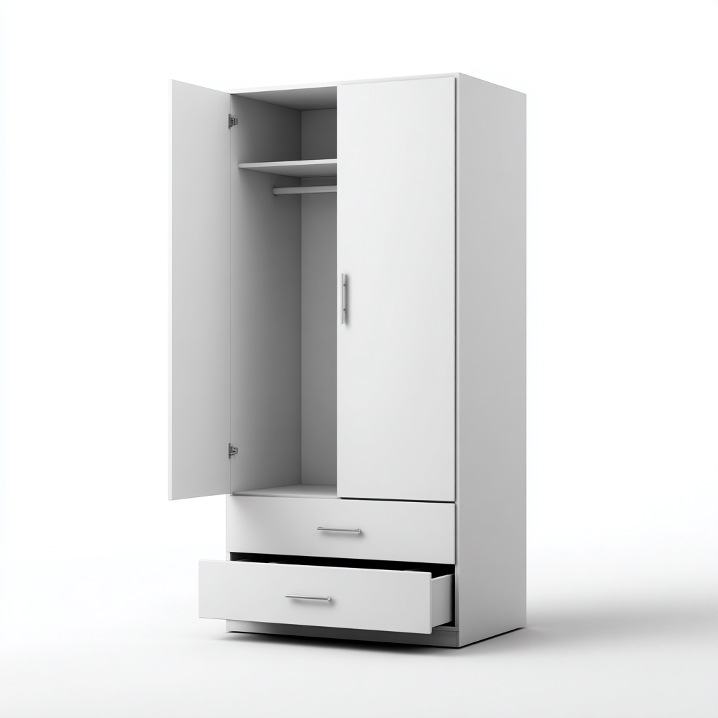 Armoire 2 portes avec tiroirs - bois - 180x90x55 cm - blanc - style moderne-Restota