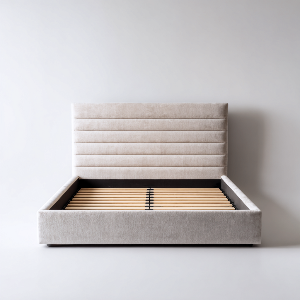 Lit double avec rangement - tissu rembourré - 200x160x105 cm - beige - design moderne-Restota