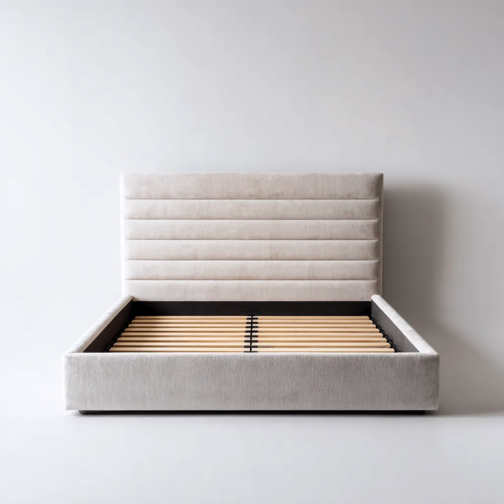 Lit double avec rangement - tissu rembourré - 200x160x105 cm - beige - design moderne-Restota